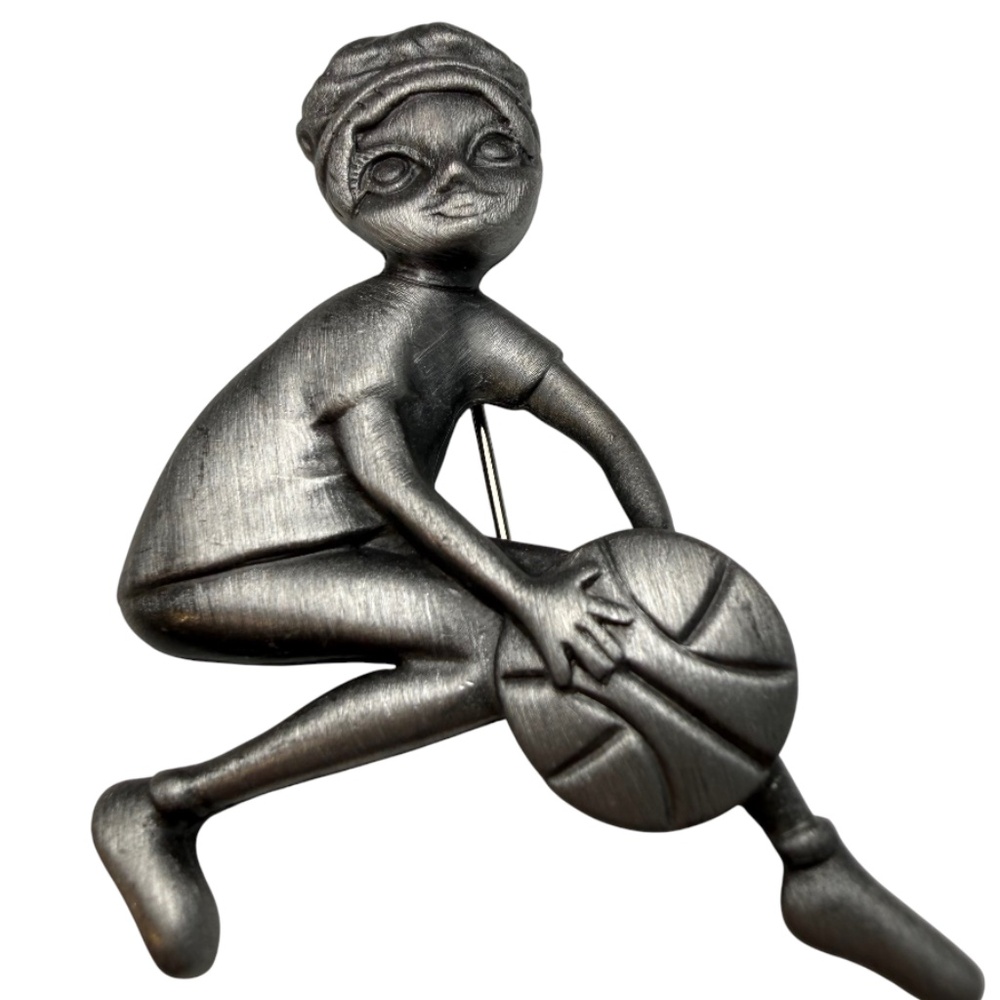 AJC Womens Basketball Silver Tone Girl Figure Brooch